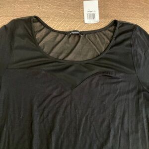Soprano black long sleeved top with princess cut sheer neckline, 1X, NWT!
